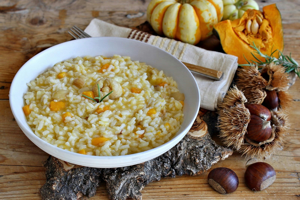 Risotto con zucca e castagne